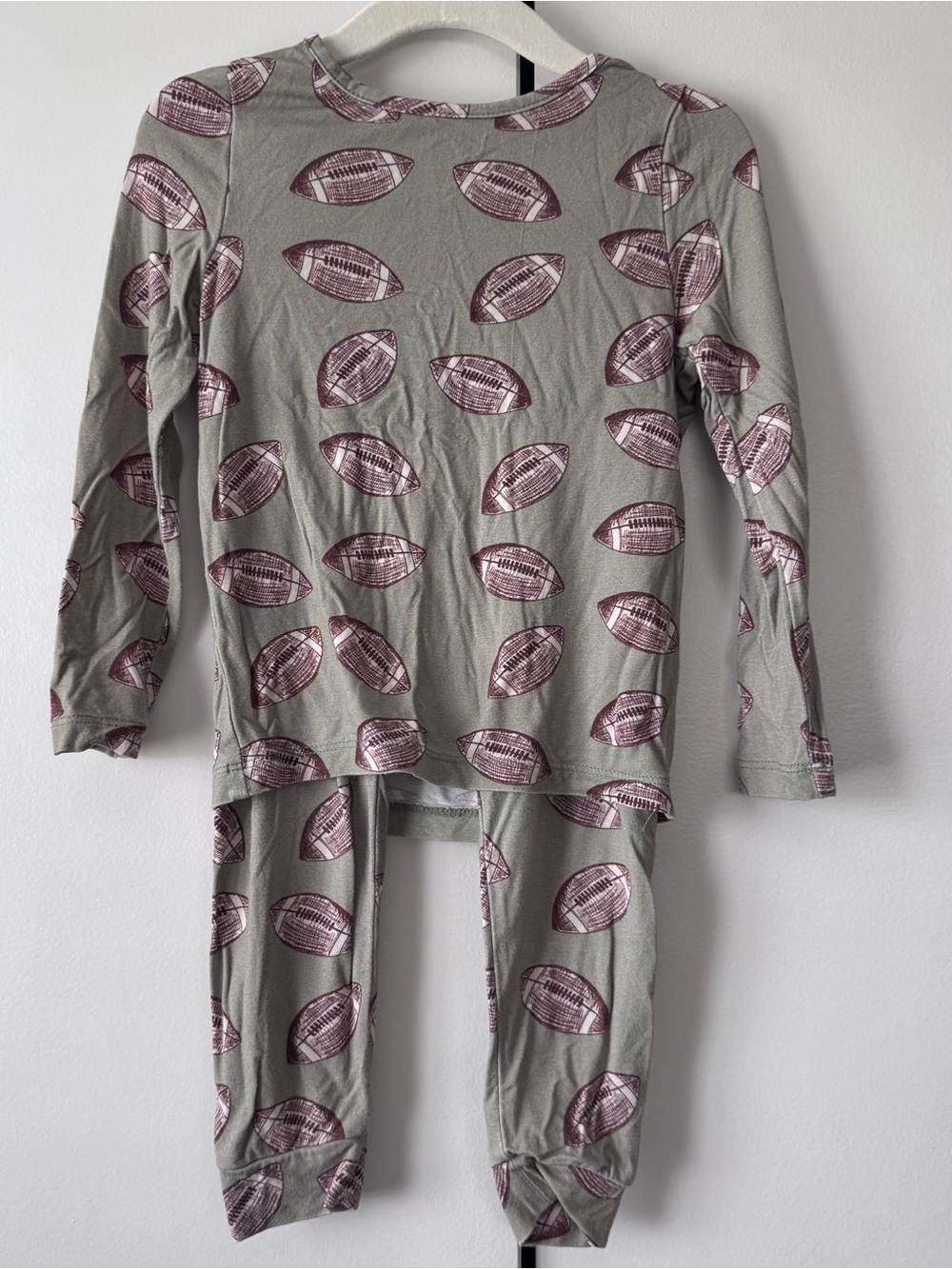 Pink Chicken Sage Green and Maroon Football Print Pajama Set